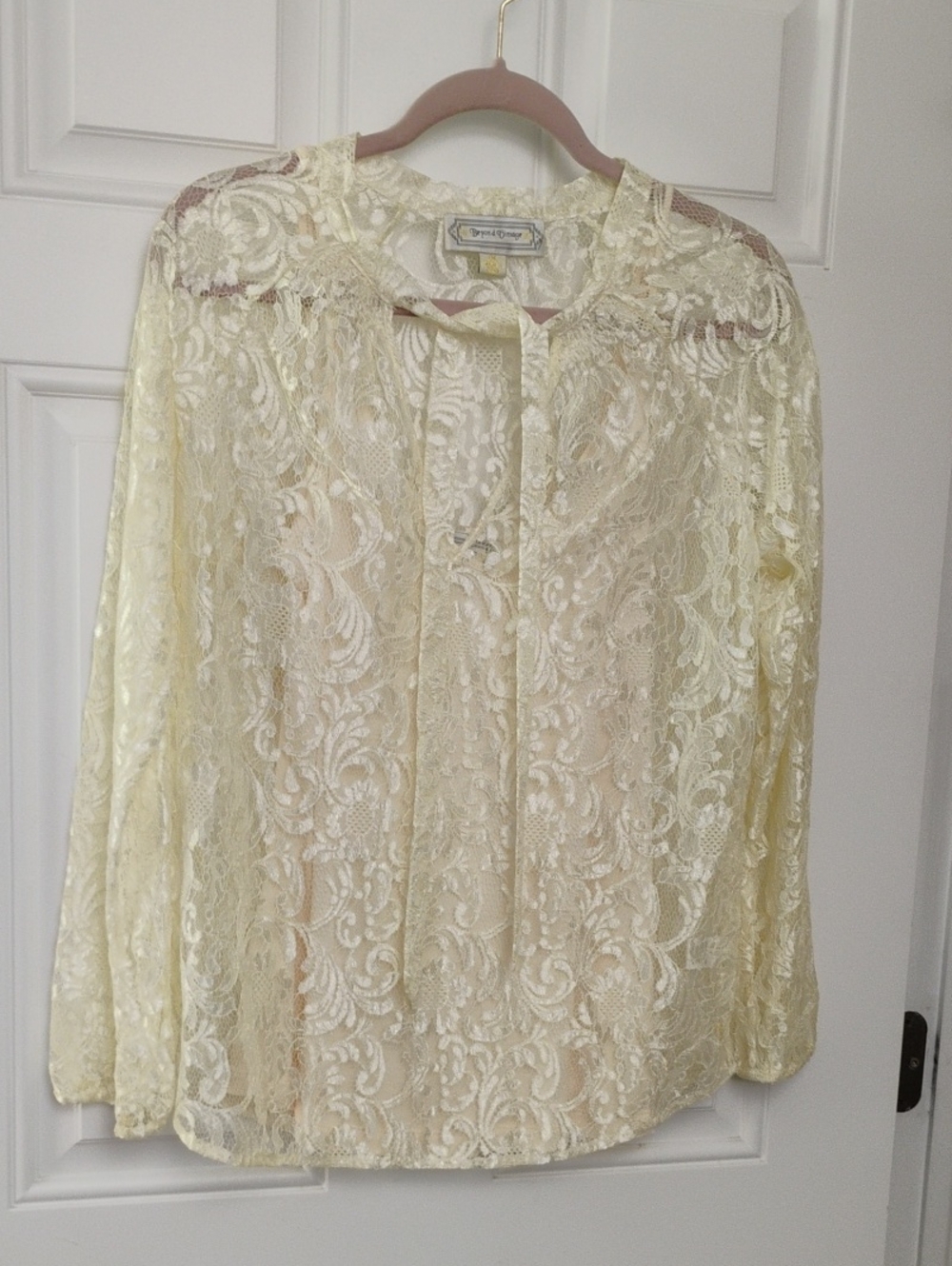 Vintage-Inspired Cream Lace Blouse And Camisole with Tie Neck